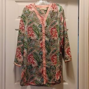 Vintage Gold Label Victoria Secret Floral Robe Button Up Oversized Size M/L